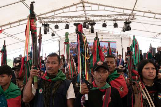El último día de la minga, la Guardia Indígena se tomó la vocería para exigirle a los grupos armados de la región que respeten su autonomía territorial.