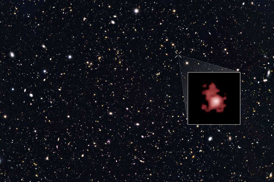 Imagen de la galaxia GN-z11, en el recuadro, captada por el telescopio espacial 'Hubble'. EFE/NASA, ESA, and P. Oesch (Yale University)