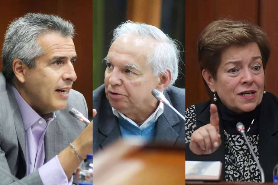 Ministros del Interior, Luis Fernando Velasco; de Hacienda, Ricardo Bonilla; y del Trabajo, Gloria Inés Ramírez.