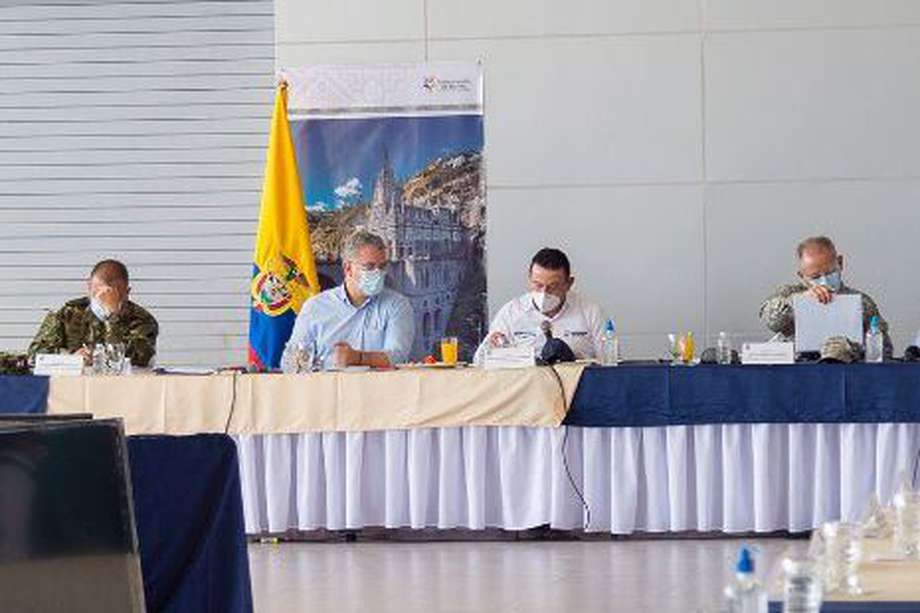 Presidente Duque en consejo de seguridad en Chachagüí, junto al gobernador de Nariño, Jhon Rojas. 