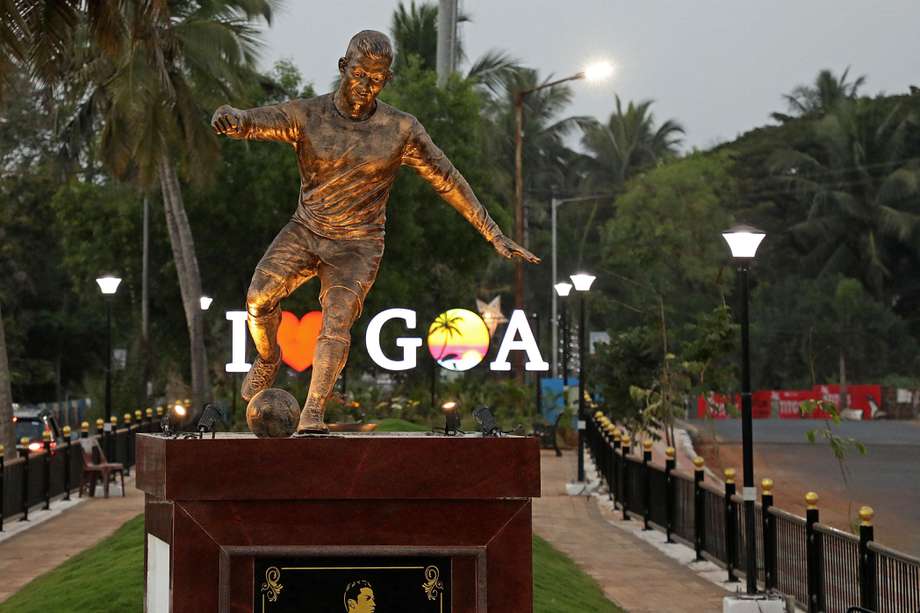 Estatua de Cristiano Ronaldo en Calangute, estado de Goa, en India.