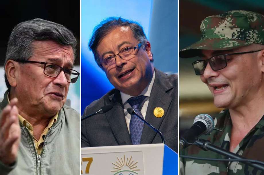 Los diálogos más avanzadas del presidente Petro (c) son la del ELN, cuyo jefe negociador es Pablo Beltrán (i), y la del EMC, disidencia liderada por Iván Mordisco (d).