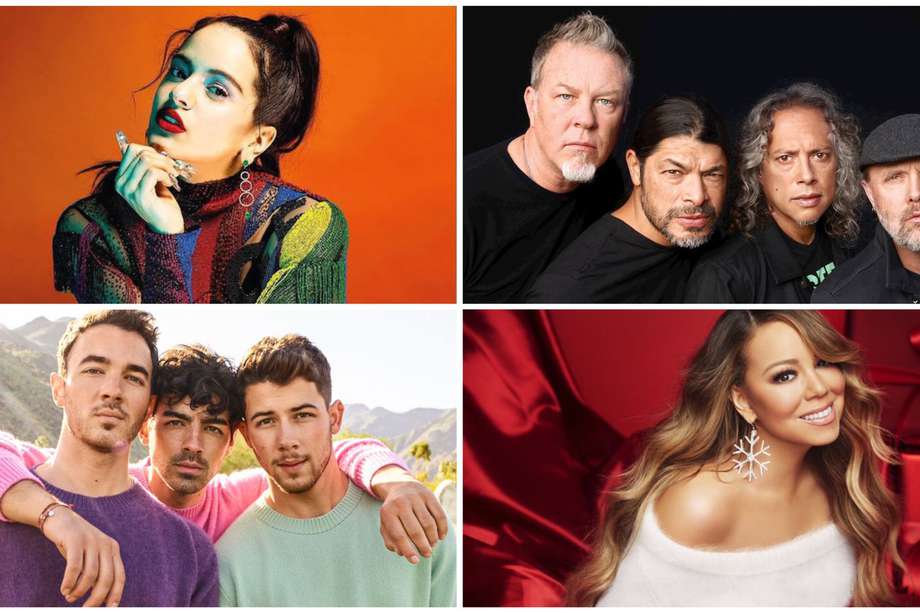 (izq.arriba) Rosalía, Metallica, los Jonas Brothers y Mariah Carey se presentarán en la décima edición del Global Citizen Festival.