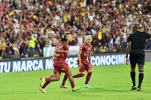Rangel celebra el gol con el que el Tolima abrió el marcador.