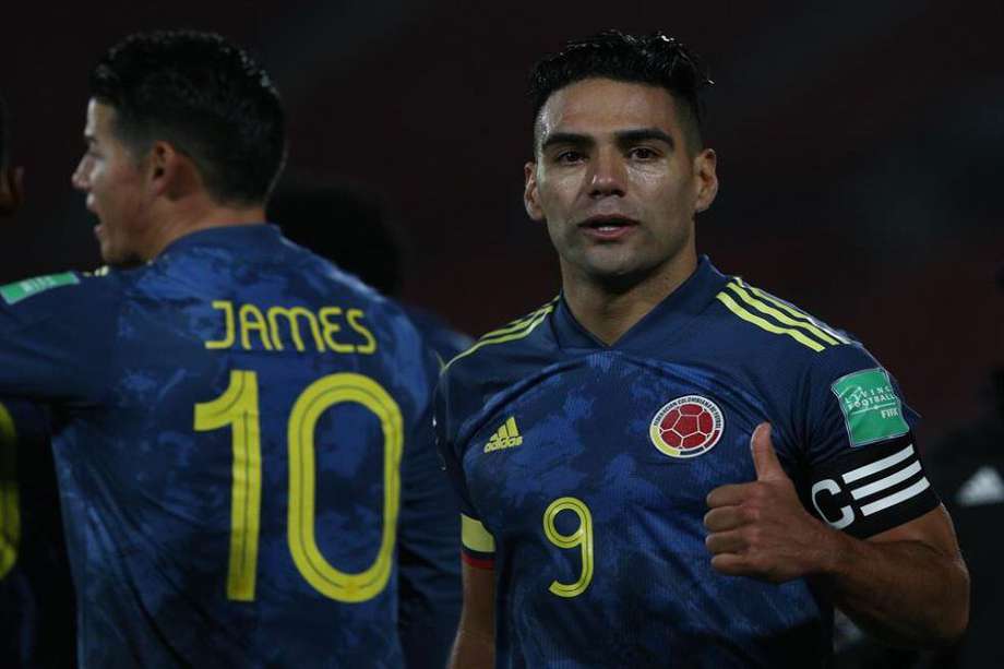 Radamel Falcao García luego de marcar el gol del empate contra Chile por la segunda fecha de las eliminatorias a Catar 2022.