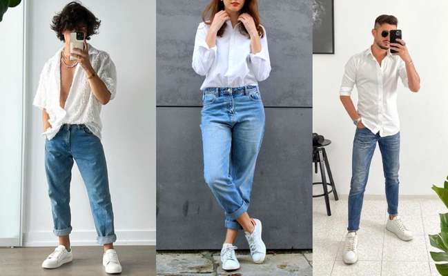 Un par de jeans de corte recto son una prenda básica unisex. Son versátiles y se pueden usar en cualquier ocasión. Combínalos con una camiseta blanca, una prenda clásica que nunca pasa de moda.