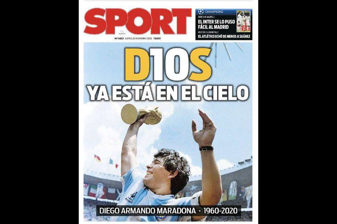 El Diario Sport de Barcelona recordó al astro argentino en la portada de su edición de este jueves.