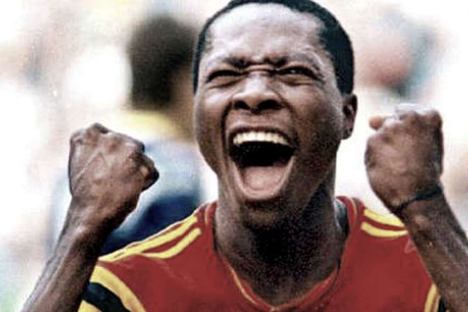 Freddy Rincón y la icónica imagen de la celebración de su gol contra Alemania // Archivo El Espectador.
