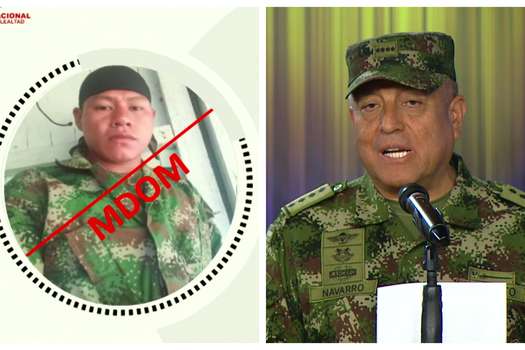 A la izquierda, Alias "Mayimbú", jefe del Comando Coordinador de Occidente. A la derecha, el general Luis Fernando Navarro, comandante de las Fuerzas Militares.