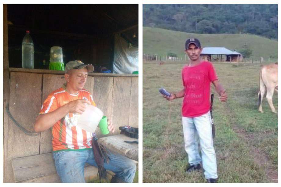 De camiseta naranjada con rayas, Arcángel Pantoja y el de camiseta roja es Omar Agudelo, ambos asesinados en zona rural de Puerto Libertador.