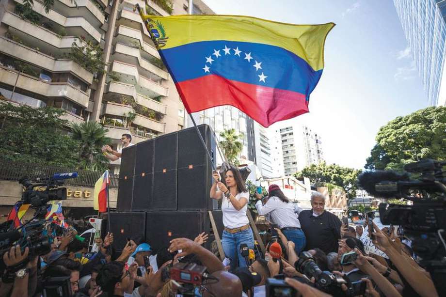  María Corina Machado durante una manifestación de Caracas.  