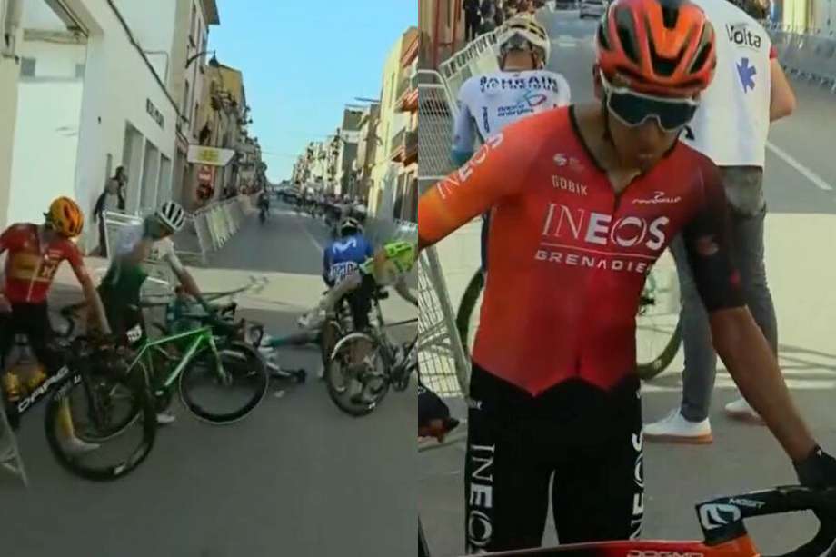 Egan Bernal, involucrado en una grave caída al final de la primera etapa en la Vuelta a Cataluña.