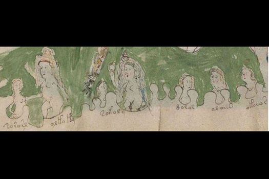 El manuscrito ilustrado muestra unas mujeres con niños en lo que parece un baño, pero ni siquiera eso es una certeza.  / Manuscrito de Voynich/Wikimedia Commons