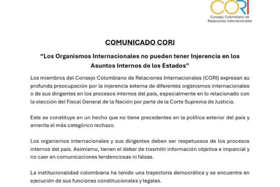 Esta fue la carta del Consejo Colombiano de Relaciones Internacionales a organismos internacionales.