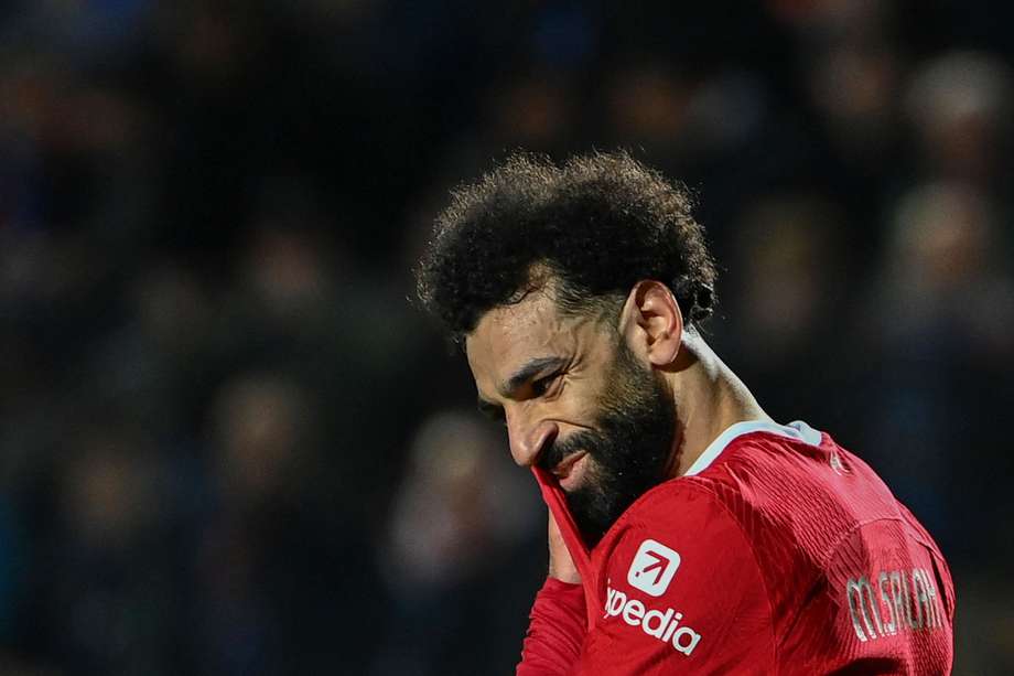 Mohamed Salah anotó el único gol del partido entre Atalanta y Liverpool, en Bérgamo.  (Photo by Isabella BONOTTO / AFP)