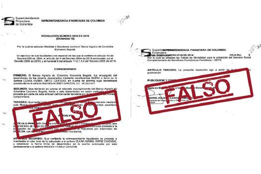 Con falsos documentos, los delincuentes buscan engañar a sus víctimas haciéndoles creer que han sido merecedores de saldos a favor producto de sanciones a entidades bancarias. / Superintendencia Financiera de Colombia