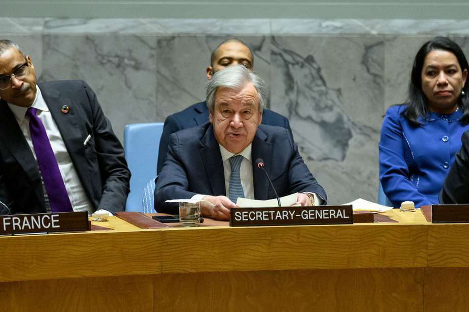 António Guterres durante una sesión del Consejo de Seguridad sobre 'la crisis climática, la inseguridad alimentaria y los conflictos', celebrada este martes en la sede del organismo en Nueva York. 