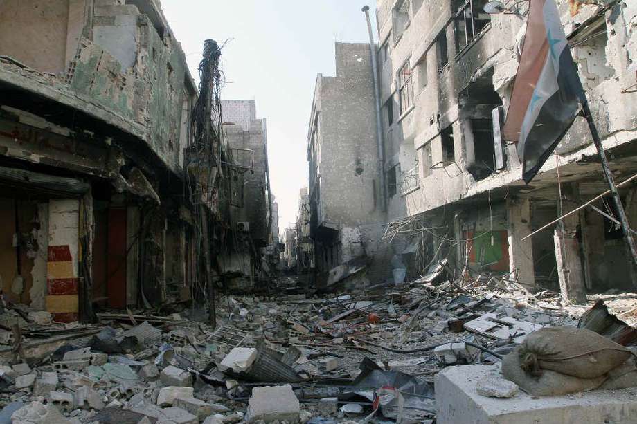 Damasco, 13 de noviembre de 2013.  Edificios destrozados por los bombardeos del régimen sirio.