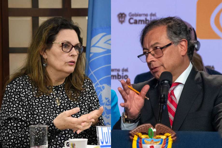 Juliette de Rivero, representante en Colombia del Alto Comisionado de la ONU, y el presidente Gustavo Petro.