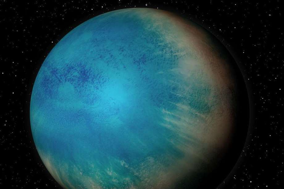 Recreación artística de cómo puede lucir el exoplaneta TOI-1452 b.