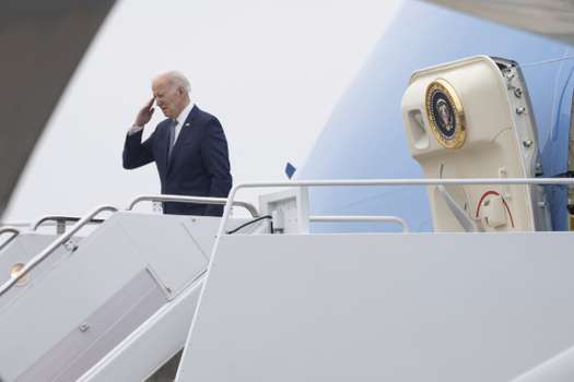 Joe Biden aboard US Air Force One en route to San Diego, California to meet with Australian and UK Prime Ministers Anthony Albanese and Rishi Sunak.