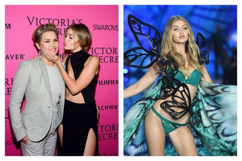 Gigi Hadid con su madre, Yolanda Foster; y en el desfile de Victoria's Secret.