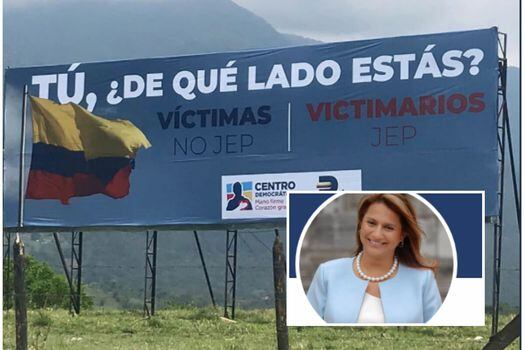 La senadora Paola Holguín instaló vallas contra la JEP en Antioquia. / Twitter