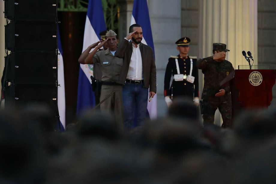 Nayib Bejele, presidente de El Salvador, durante un discurso frente a las Fuerzas Armadas.