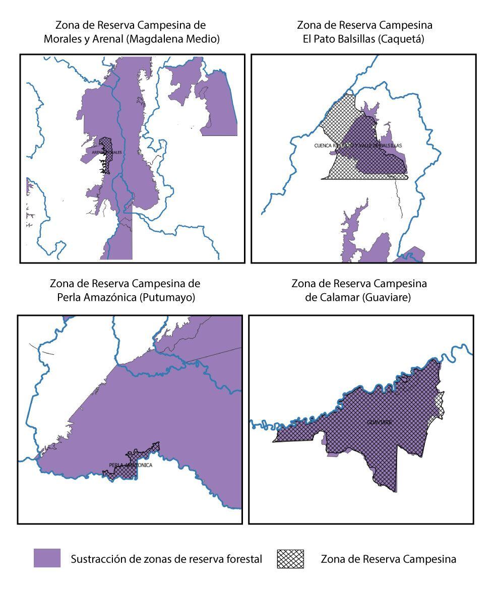 Zonas de Reserva Campesina sobre sustracciones a Zonas de Reserva Forestal. / Fuente: Datos abiertos - IGAC