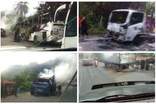 Farc queman una decena de vehículos en Tarazá, Antioquia