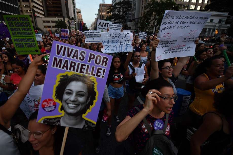 Marielle Franco fue recordada y conmemorada en las calles de Brasil durante la movilización por el Día Internacional de la Mujer.  / AFP