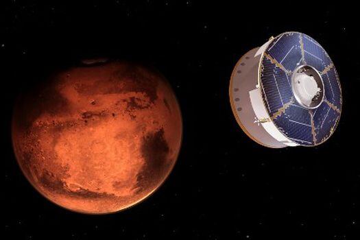 Una ilustración de la NASA para representar la aproximación de la sonda Perseverance al planeta Marte.