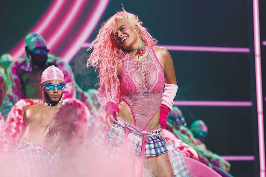 NEWARK, NEW JERSEY - SEPTEMBER 12: Karol G performs onstage during the 2023 MTV Video Music Awards at Prudential Center on September 12, 2023 in Newark, New Jersey. (Photo by Jason Kempin/Getty Images for MTV)