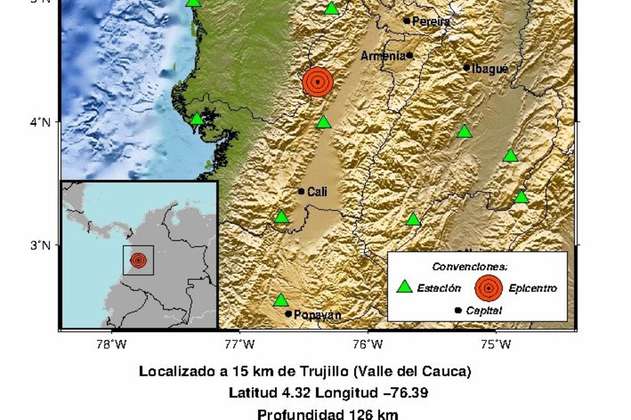 Sismo de magnitud de 4.6 se sintió esta tarde en el Valle del Cauca