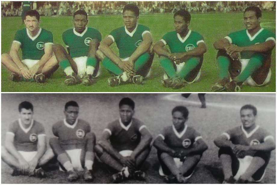 Manuel Drago, Guillermo Barbadillo, Valeriano López, Máximo Vides Mosquera y Luis 'Tigrillo' Salazar, los integrantes del famoso Rodillo Negro del Deportivo Cali, en 1949.