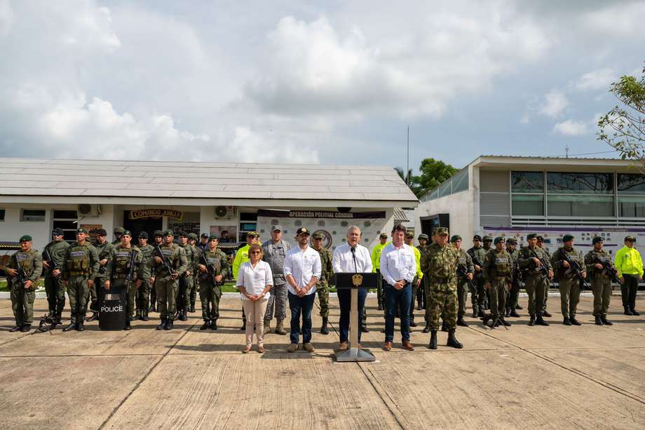 El presidente Duque anunció desde Carepa (Antioquia) que se reforzará la Operación Cóndor tras el paro armado del Clan del Golfo.
