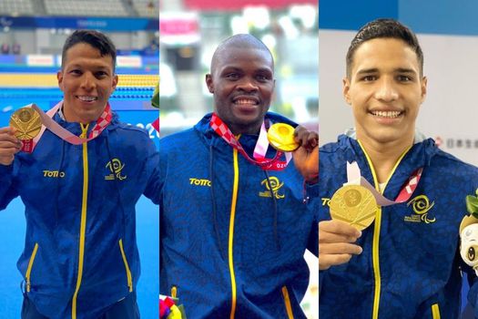 Nelson Crispín, José Gregorio Lemos y Carlos Serrano, los tres medallista de oro de Colombia en los Juegos Paralímpicos.