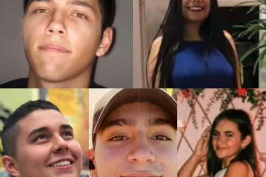 Juan Pablo Marín (18 años), Sara Rodríguez (18 años), Juan Pérez (18 años), Nicolás Suárez (18 años) y Valentina Arias (17 años), víctimas de la masacre.