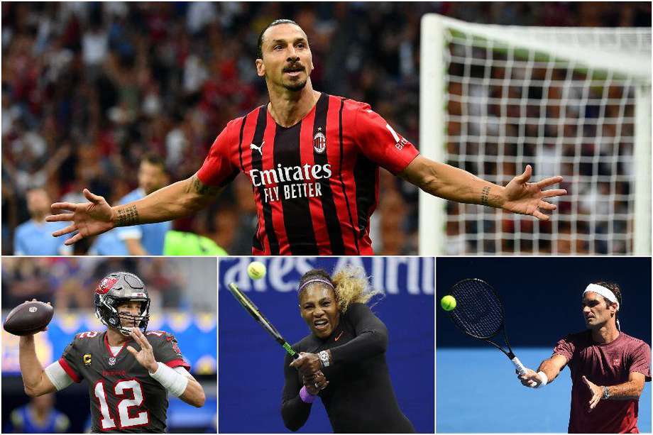 Figuras activas del deporte con más de 40 años de edad: Zlatan Ibrahimovic, Tom Brady, Serena Williams y Roger Federer.