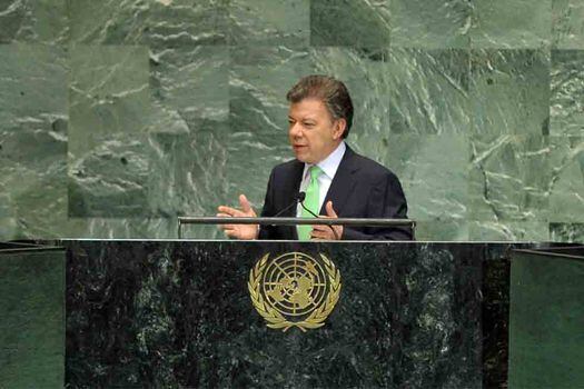 El presidente Juan Manuel Santos durante su intervención en la pasada Asamblea General de la ONU. / SIG