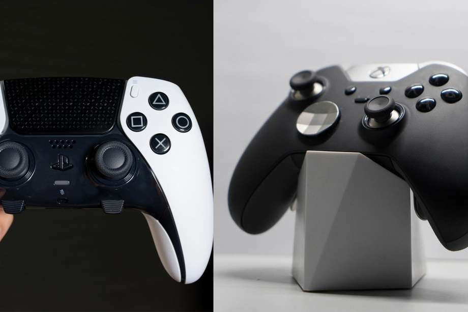 Dualsense, el mando de la PlayStation 5 (izq) y uno de los modelos para la Xbox Series X y S (der).