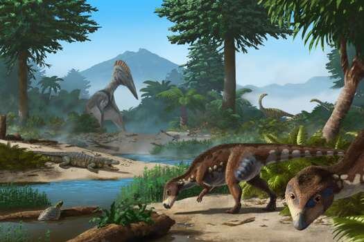 Ilustración de los dinosaurios que vivieron en la actual Transilvania en el Cretácico.