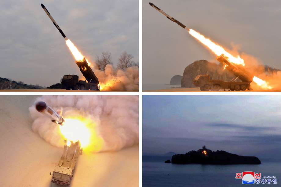 Corea del Norte ha hecho al menos siete ensayos armamentísticos este mes. En la imagen, liberada el 28 de enero, se ve el lanzamiento de uno de estos misiles. 
