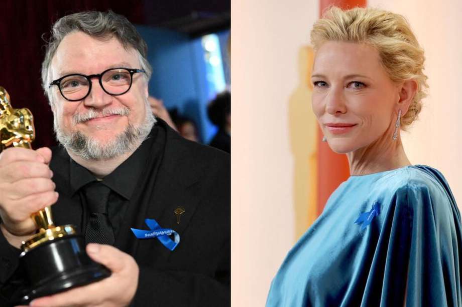 Guillermo del Toro y Cate Blanchett llevaron en la edición 95 de los Premios Óscar una cinta azul en favor de los refugiados.
