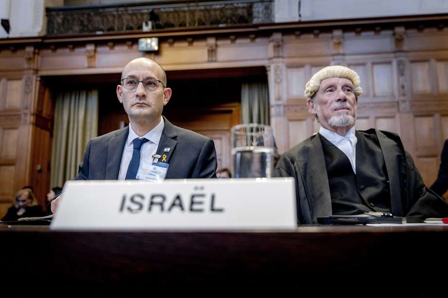Gilad Noam, Deputy Attorney-General for International Affairs, and lawyer Malcolm Shaw during a ruling by the International Court of Justice (ICJ) in The Hague, The Netherlands, on a request by South Africa for emergency measures for Gaza, 26 January 2024.

