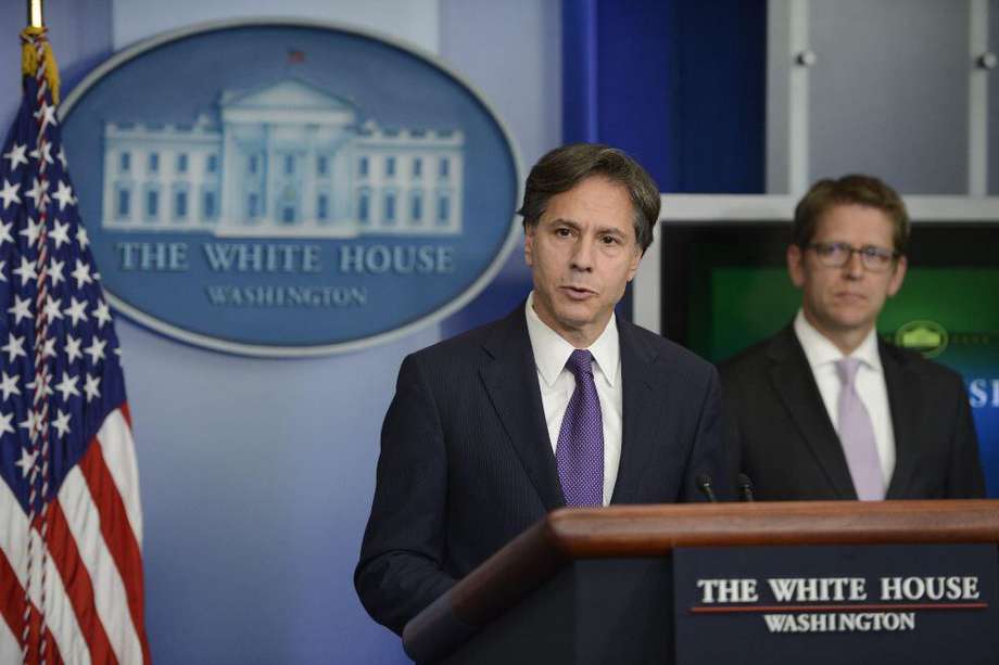de 2013 muestra al entonces Asesor Adjunto de Seguridad Nacional Tony Blinken durante una rueda de prensa en la Casa Blanca, Washington (EE.UU.).