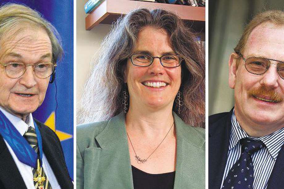 Richard Penrose, Andrea Ghez y Reinhard Genzel, ganadores del Premio Nobel de Física. 