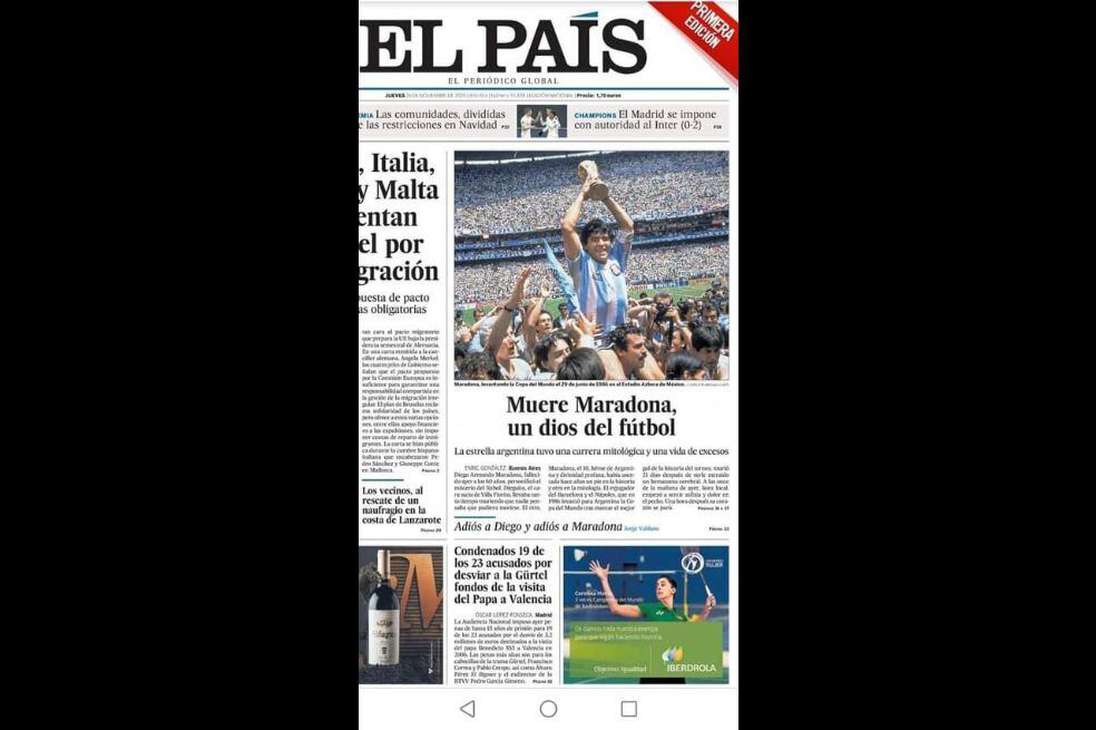 El diario El País de España no se olvido de el Pelusa luego de fallecer a los 60 años.