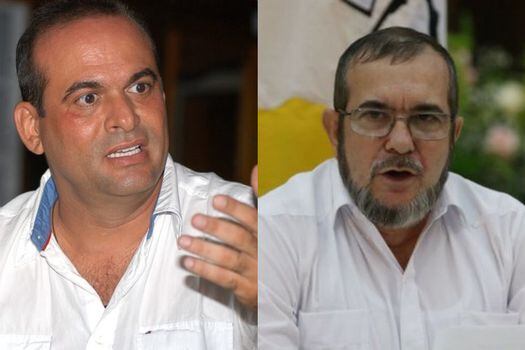 En la foto el exjefe paramilitar Salvatore Mancuso (ad portas de salir de la cárcel en Estados Unidos) y Rodrigo Londoño actual director del partido FARC.