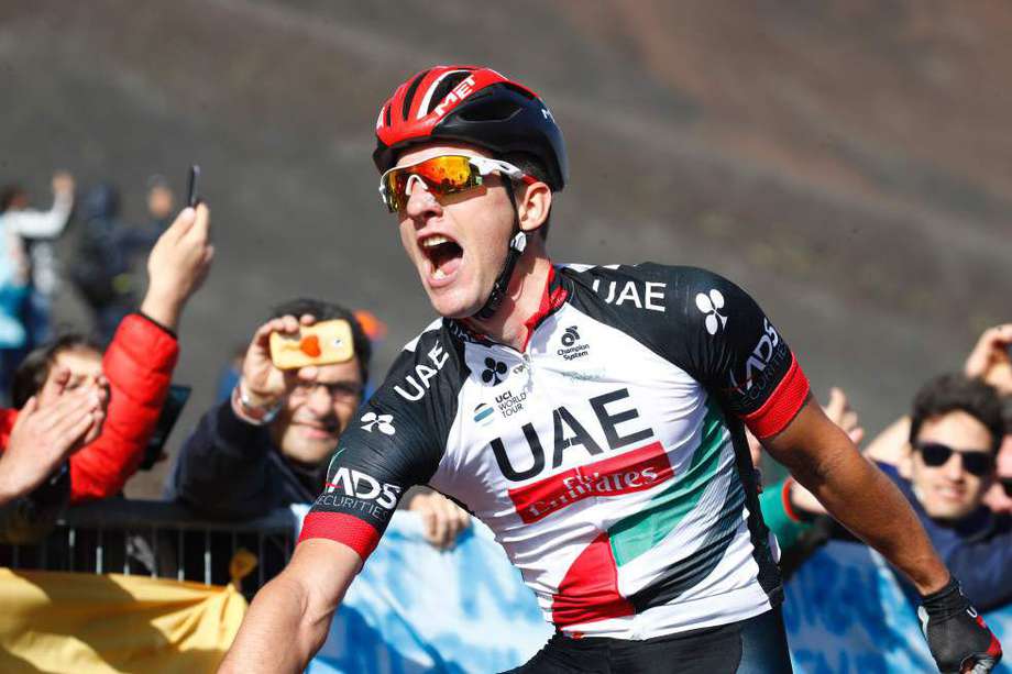 Jan Polanc celebra una victoria en la edición 100 del Giro de Italia. 